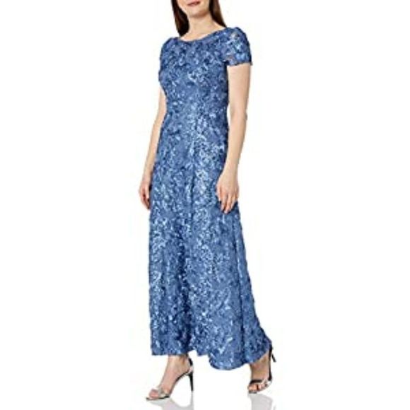 green emerald velvet dress Alex Evenings Rosette A-Line Dress - Blue Periwinkle